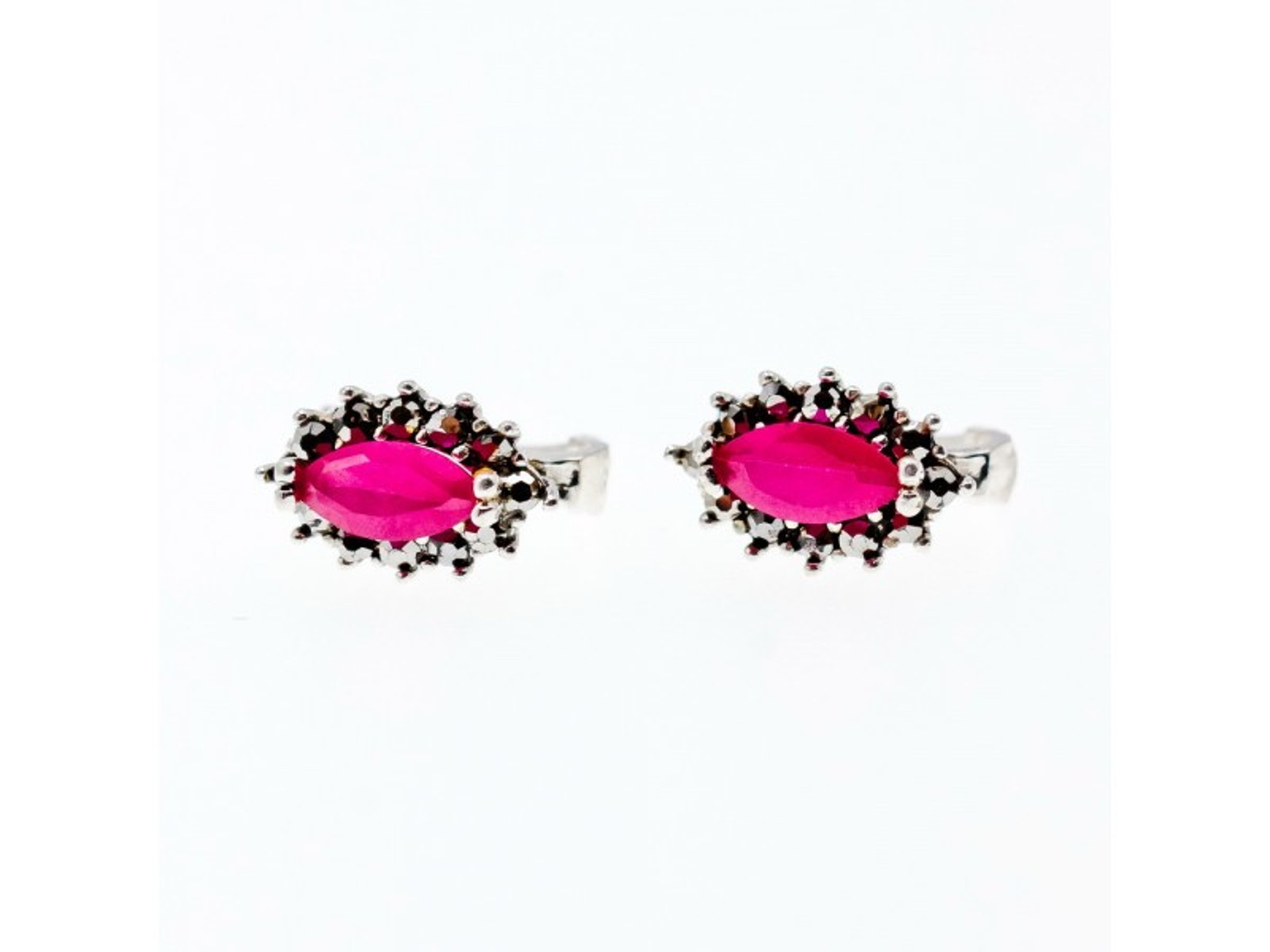 925 Sterling Silver Ruby & Marcasites Earrings